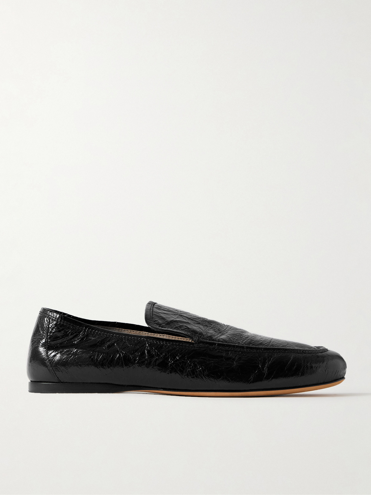 Khaite Alessio Glossed Textured-leather Loafers In Black