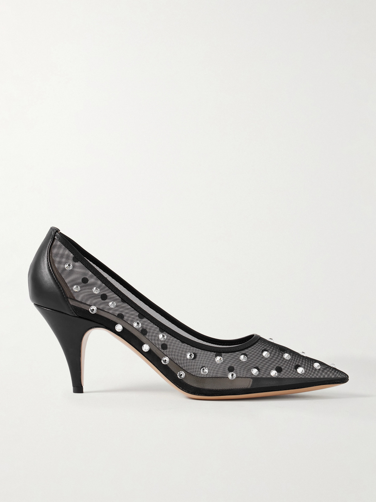 Khaite River Iconic Leather-trimmed Crystal-embellished Mesh Pumps In Black