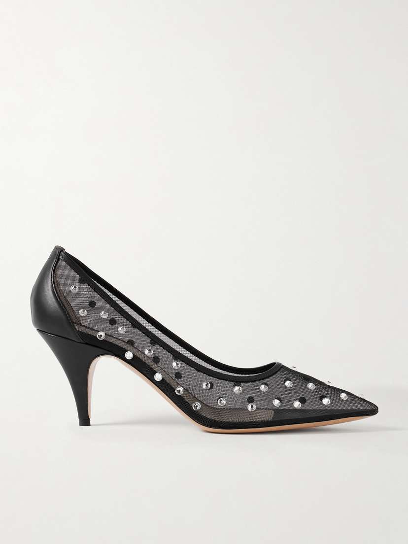 Khaite — River Iconic leather-trimmed crystal-embellished mesh pumps
