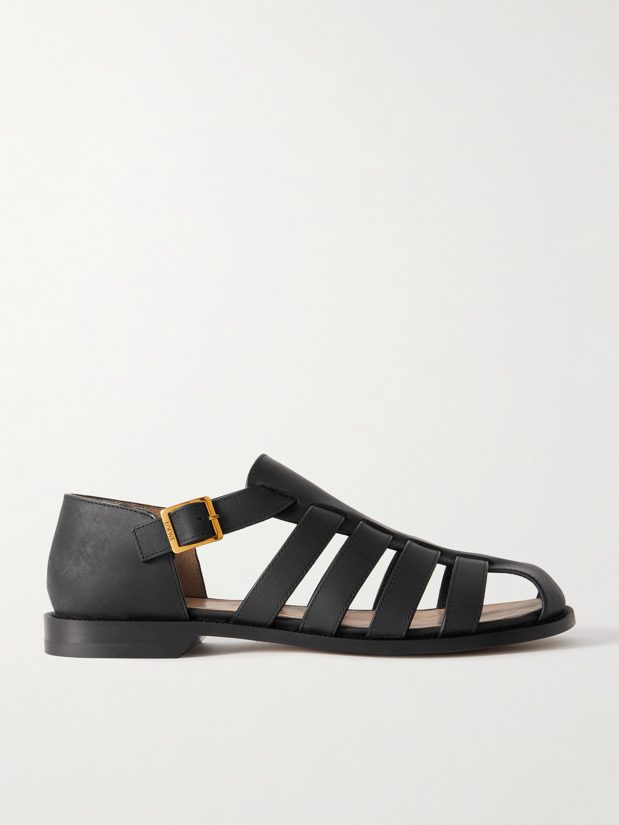 Shop Loewe Campo Cutout Leather Sandals In Black