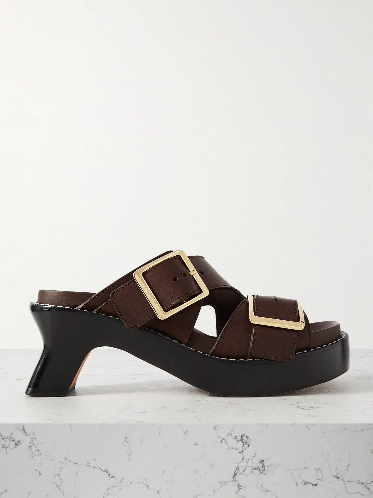 Loewe Ease Buckled Leather Mules In Brown