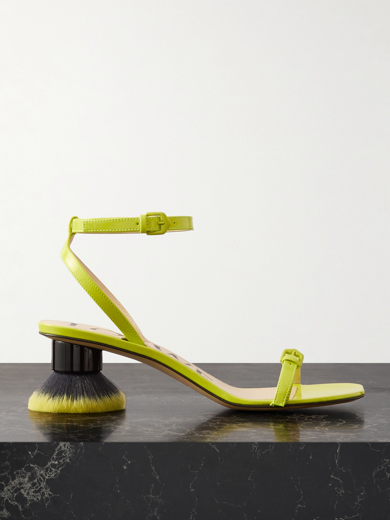 Shop Loewe Petal Brush Patent-leather Sandals In Green