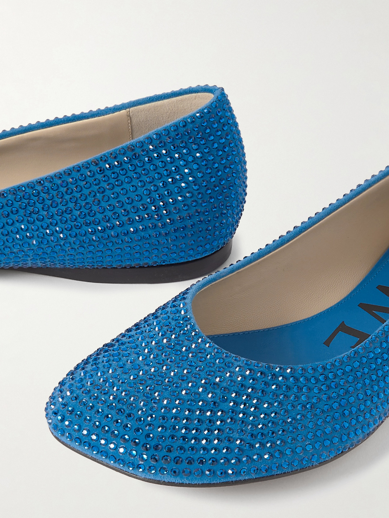 Shop Loewe Toy Crystal-embellished Suede Ballet Flats In Blue