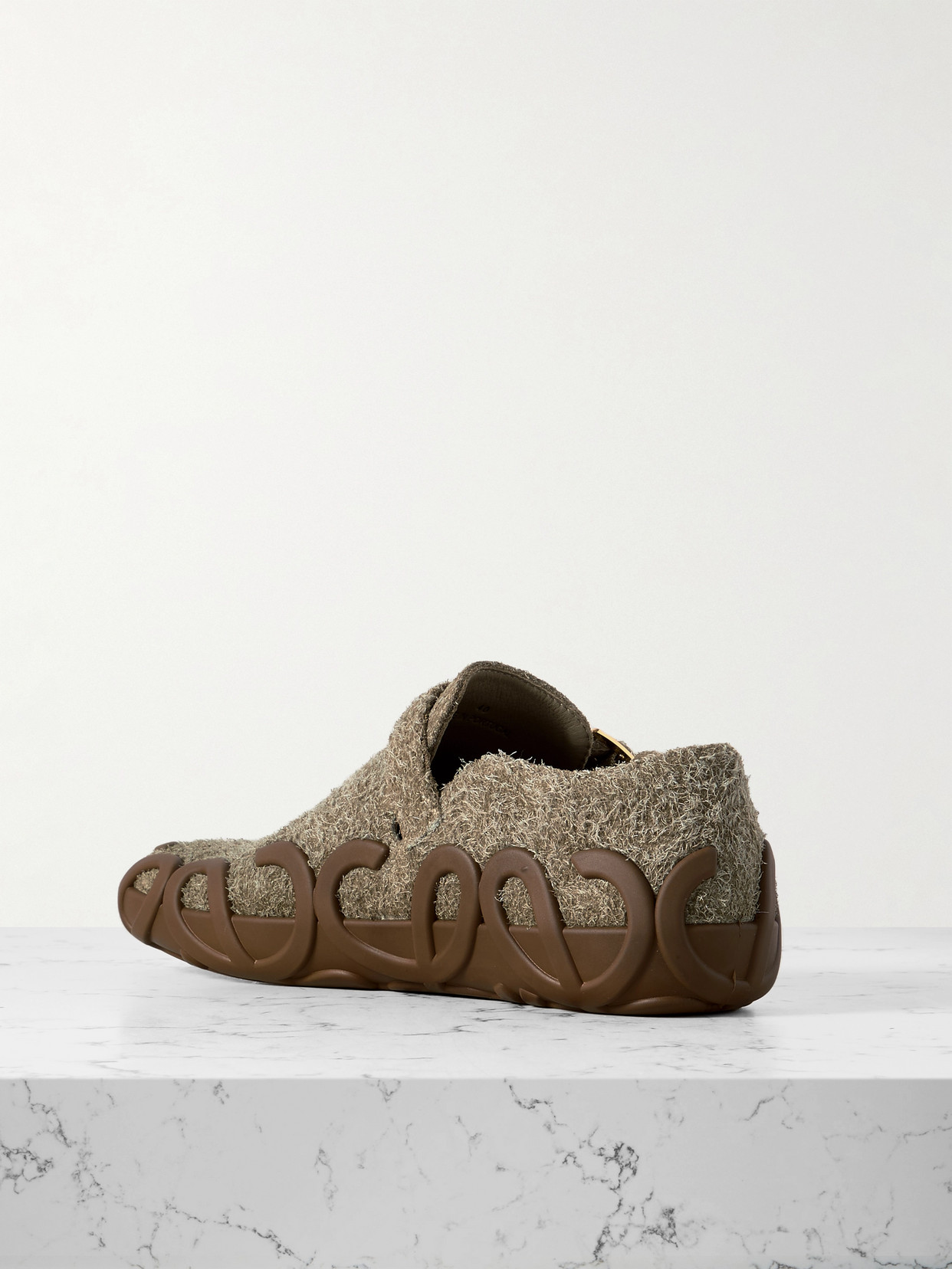 Loewe Rubber-trimmed Brushed Suede Sandals In Neutrals