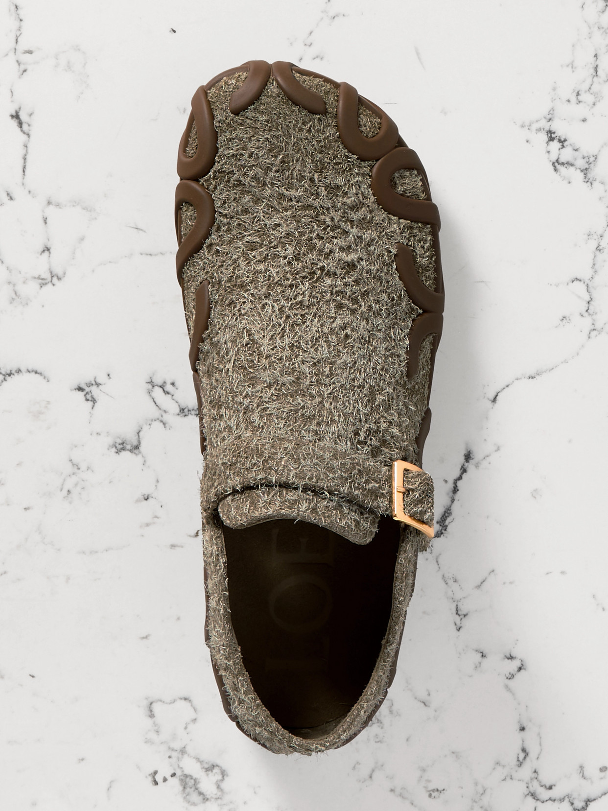 Loewe Rubber-trimmed Brushed Suede Sandals In Neutrals