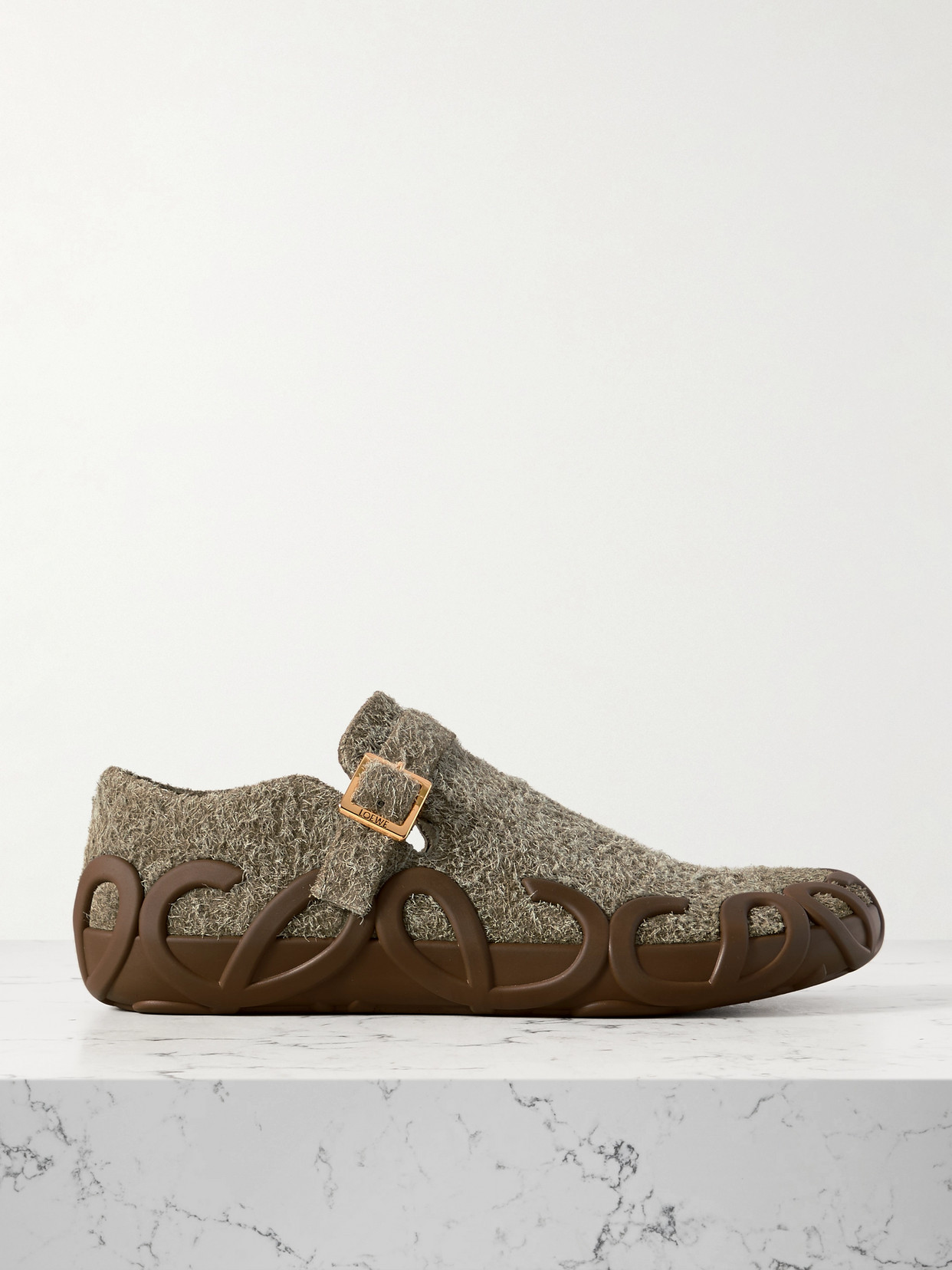 Loewe Rubber-trimmed Brushed Suede Sandals In Neutrals