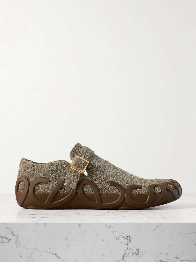 Loewe Rubber-trimmed Brushed Suede Sandals