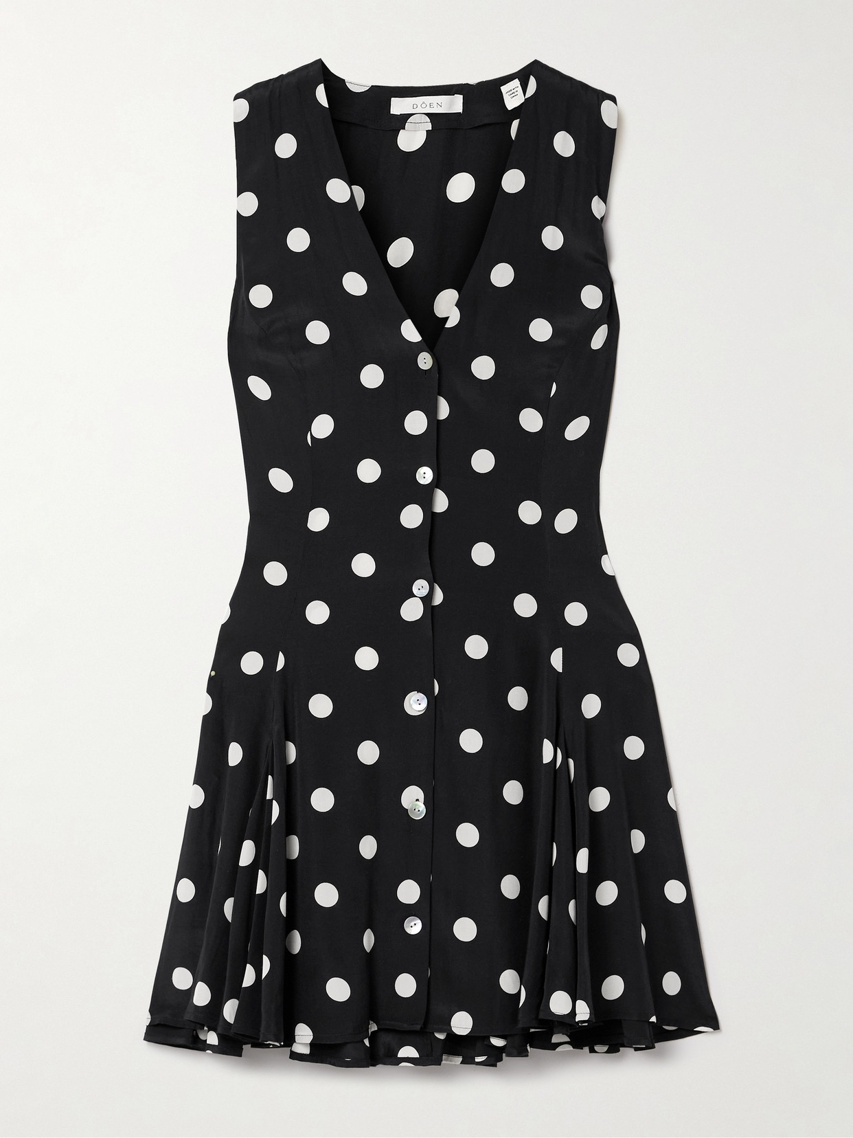 Doen Aubrey Polka-dot Silk-blend Mini Dress In Black