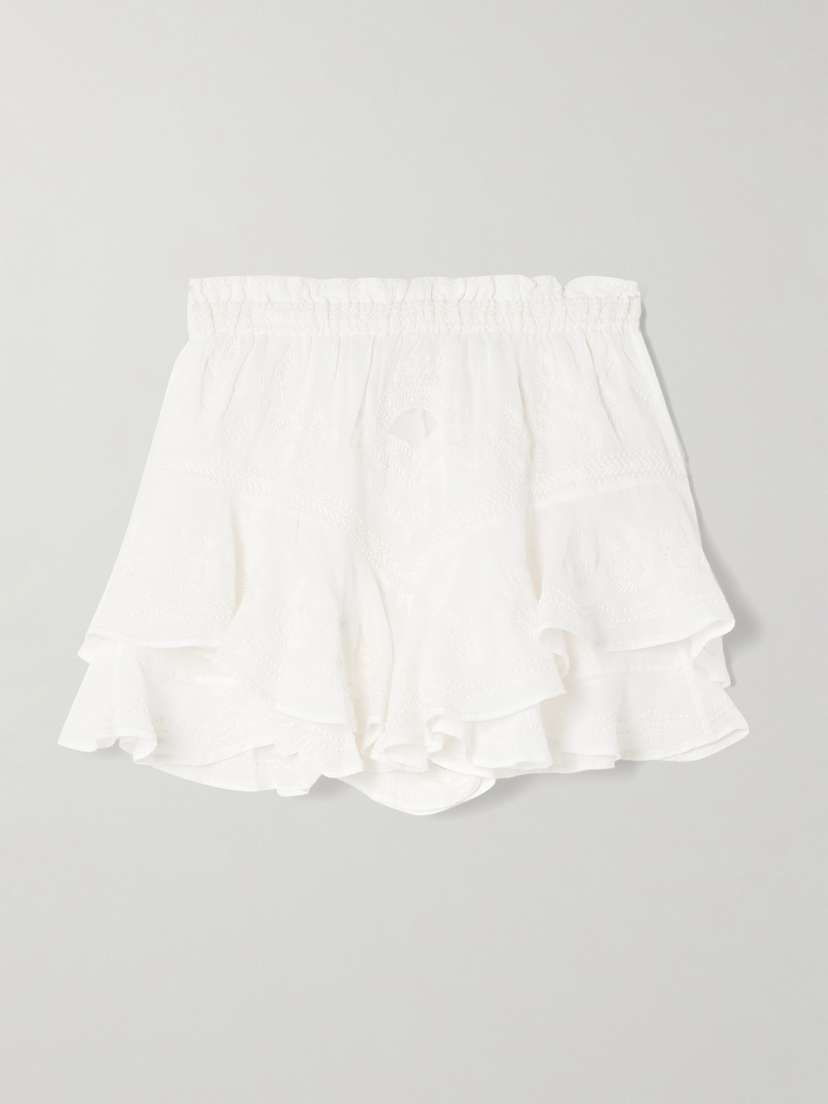Isabel Marant Elsa Ruffled Embroidered Ramie Shorts