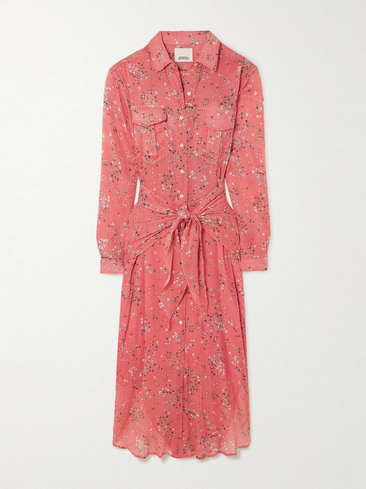 Isabel Marant Anesy Gathered Printed Cotton And Silk-blend Crepon Midi Shirt Dress In Orange