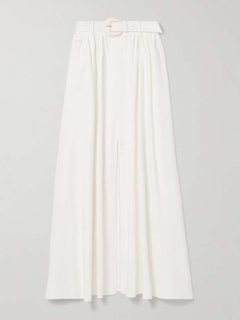Saloni Judi Belted Cotton-blend Poplin Maxi Skirt