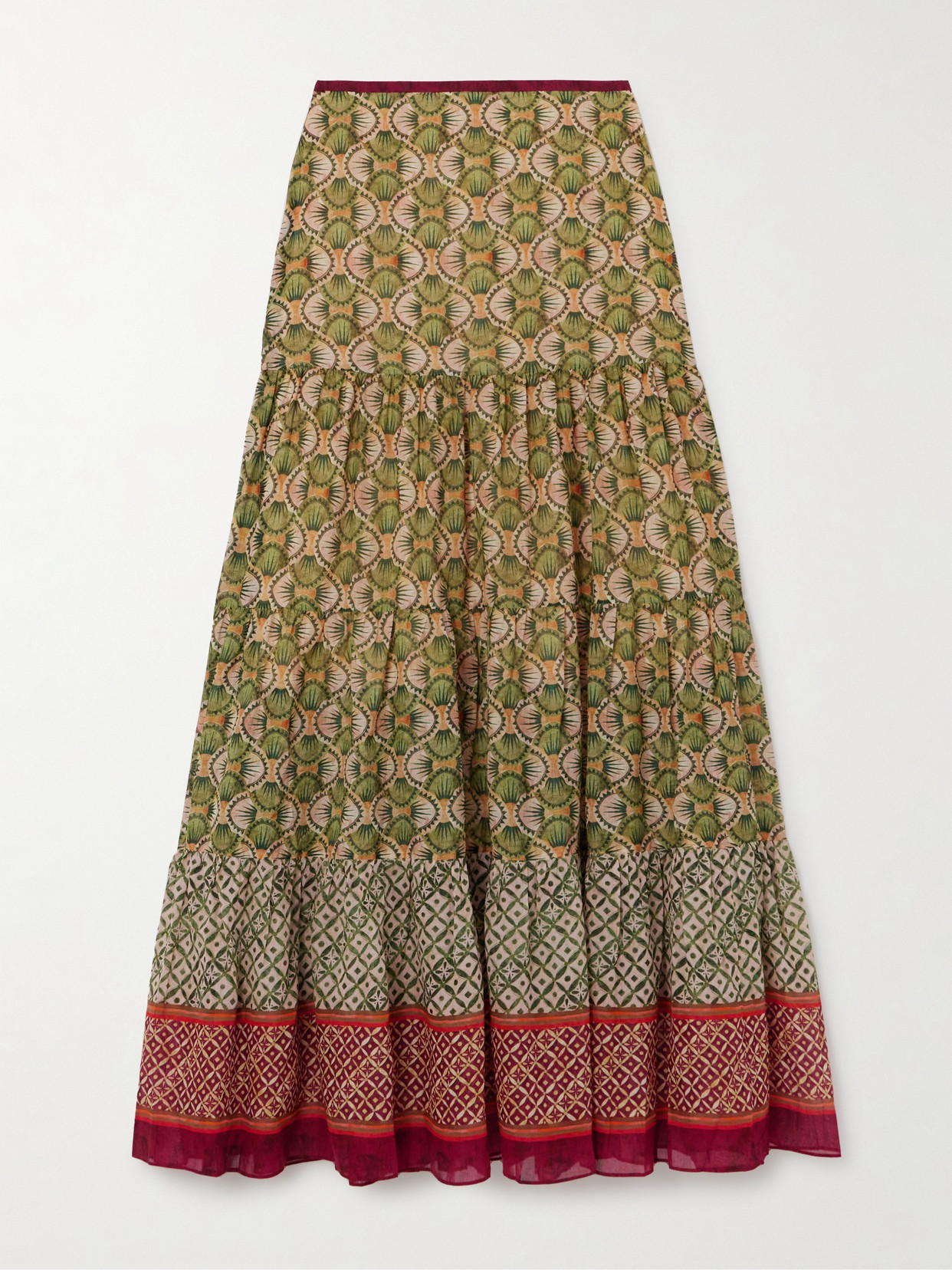 Saloni Isabel Printed Cotton Maxi Skirt In Green