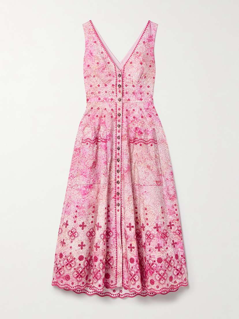 Saloni Zoey Cutout Printed Broderie Anglaise-trimmed Cotton Midi Dress - UK 4