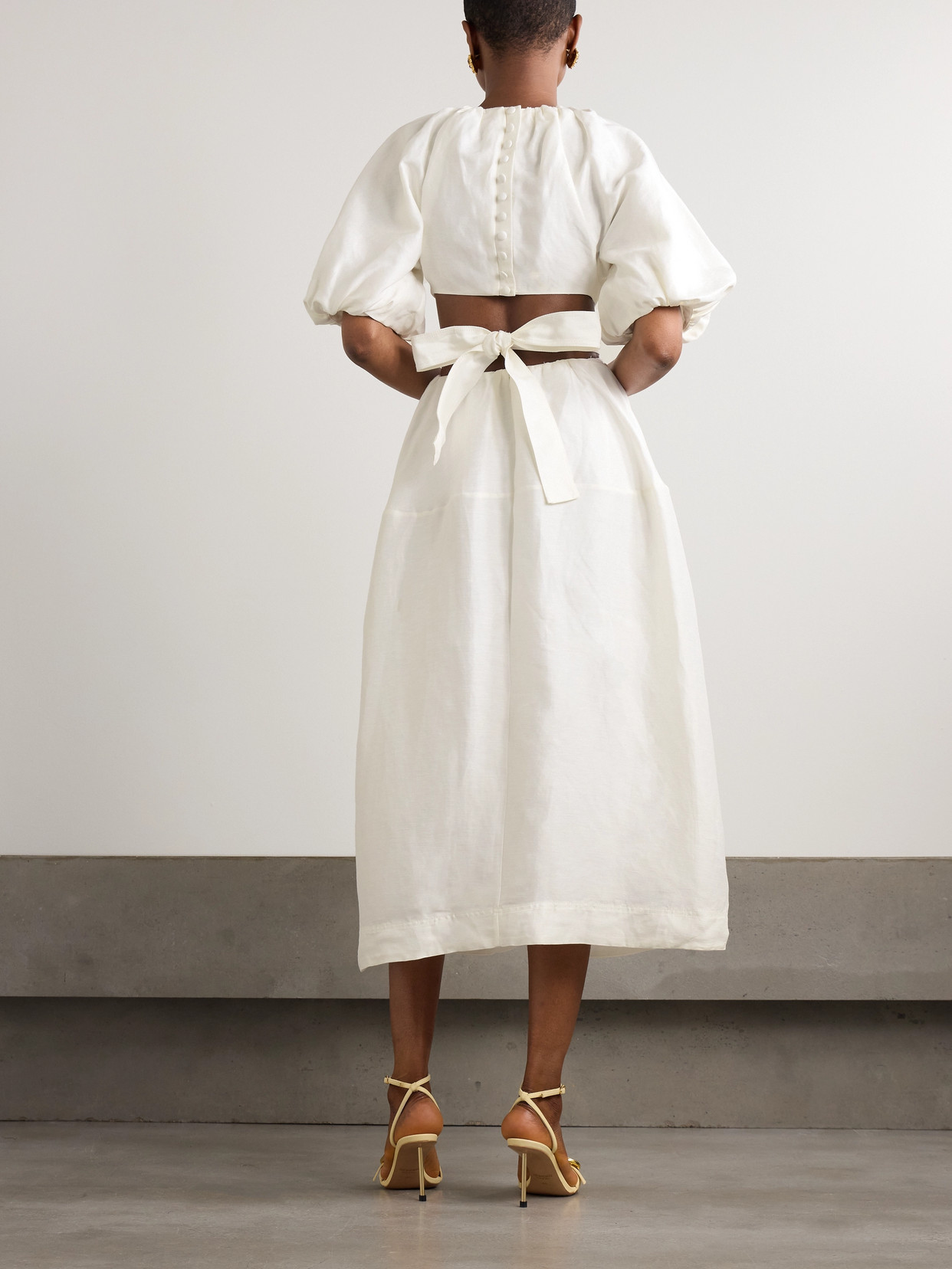 Aje Mimosa Pleated Linen And Silk-blend Midi Dress In Ivory