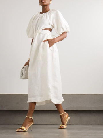 Aje Mimosa cutout gathered linen-blend midi dress