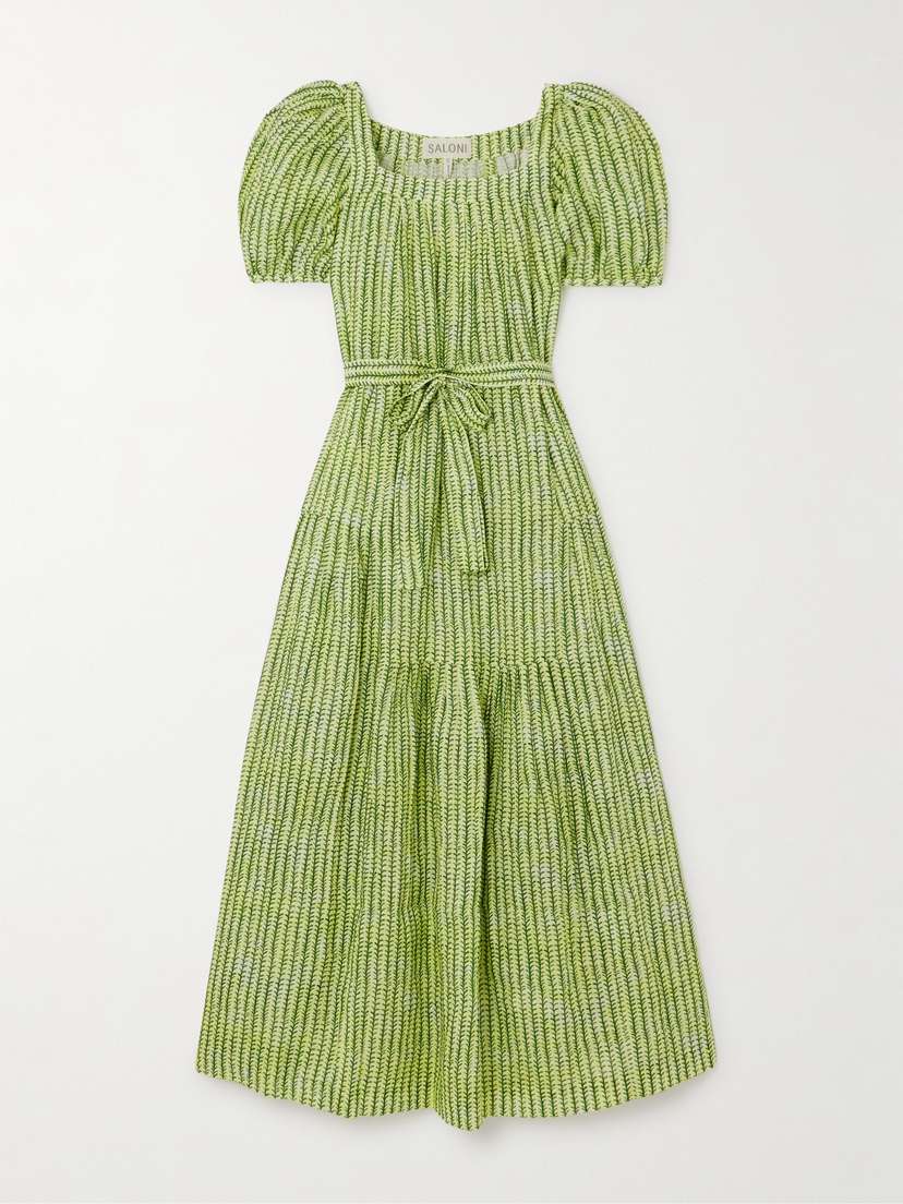 Saloni Yashi Printed Belted Linen Midi Dress