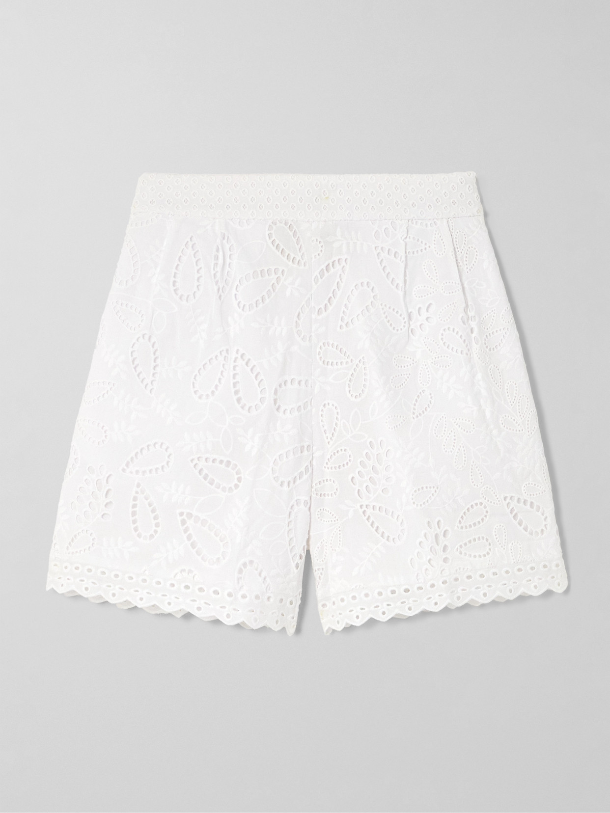 Saloni Paige Scalloped Broderie Anglaise Cotton Shorts In White