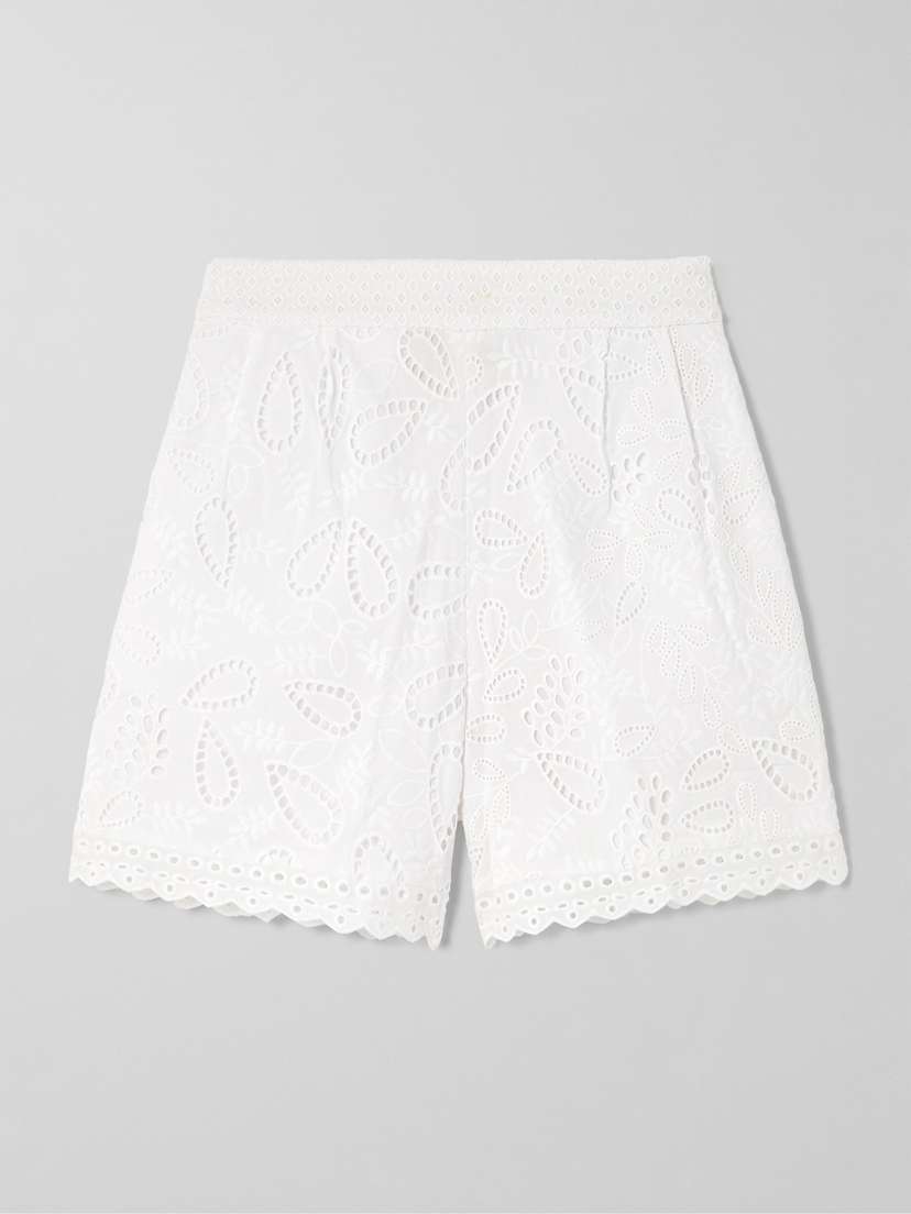 Saloni Paige Scalloped Broderie Anglaise Cotton Shorts