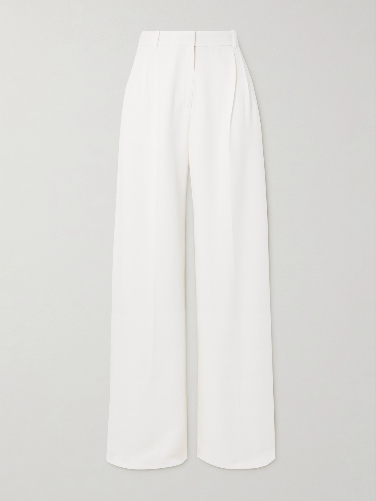 Saloni Pleated Crepe Wide-leg Pants In Ivory