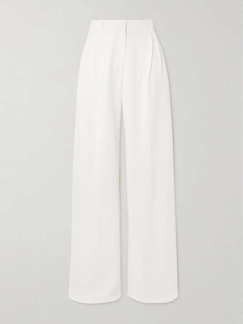 Saloni Pleated Crepe Wide-leg Pants