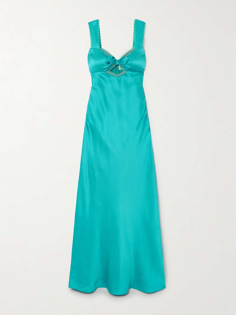Saloni Lina Cut-out Lace-trimmed Silk-crepe Maxi Dress