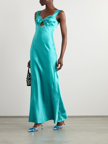 Saloni Lina cut-out lace-trimmed silk-crepe maxi dress
