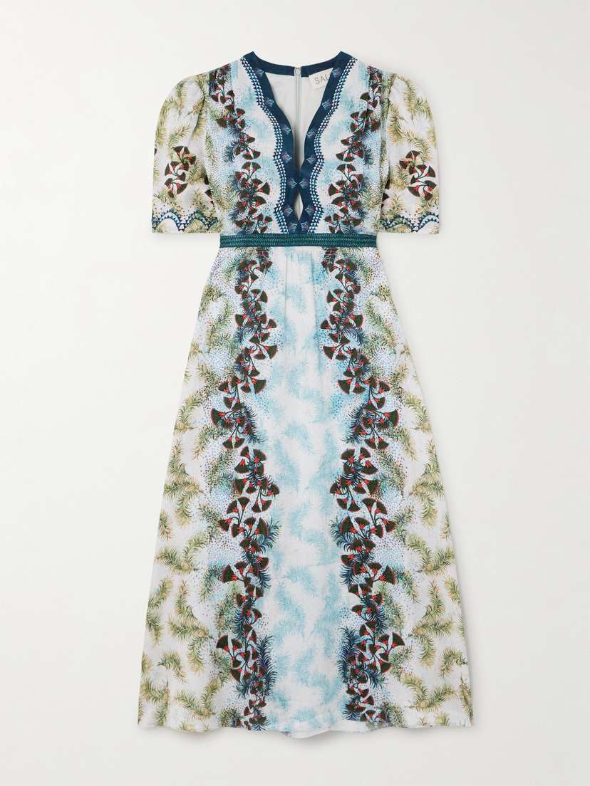 Saloni Tabitha Printed Silk-satin Midi Dress