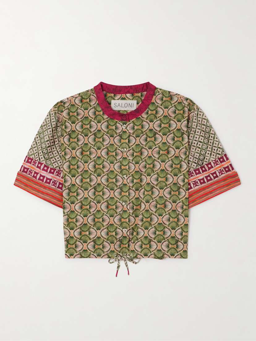 Saloni Jude Cropped Printed Cotton-poplin Shirt