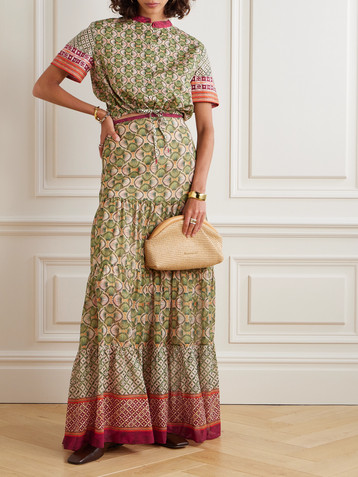 Saloni Jude cropped printed cotton-poplin shirt