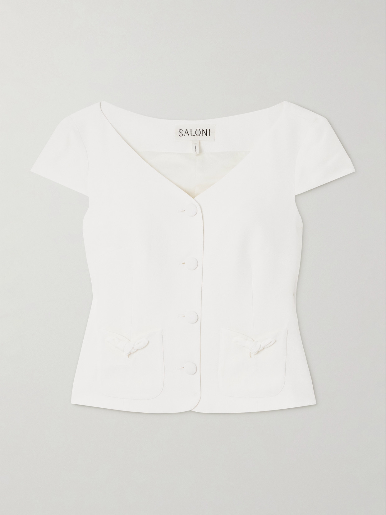 Saloni Alma Bow-embellished Crepe Top In Ivory