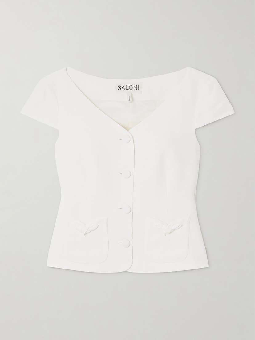 Saloni Alma Bow-embellished Crepe Top