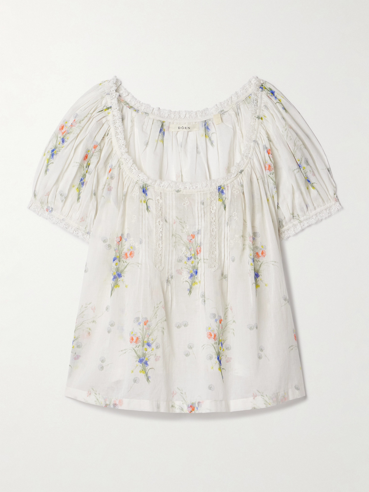 DOEN FREDERICA LACE-TRIMMED FLORAL-PRINT ORGANIC COTTON-VOILE TOP