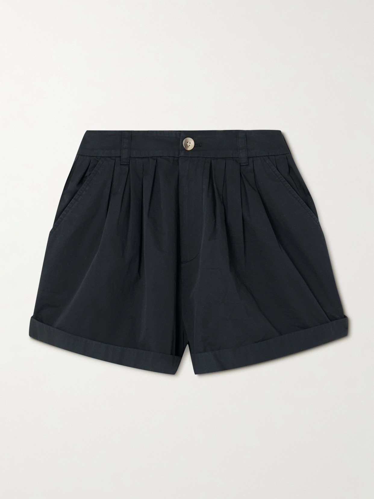 Doen Paige Pleated Organic Cotton-poplin Shorts In Black