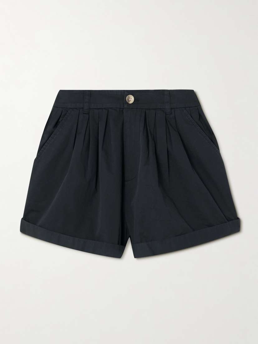 DÔEN Paige Pleated Organic Cotton-poplin Shorts
