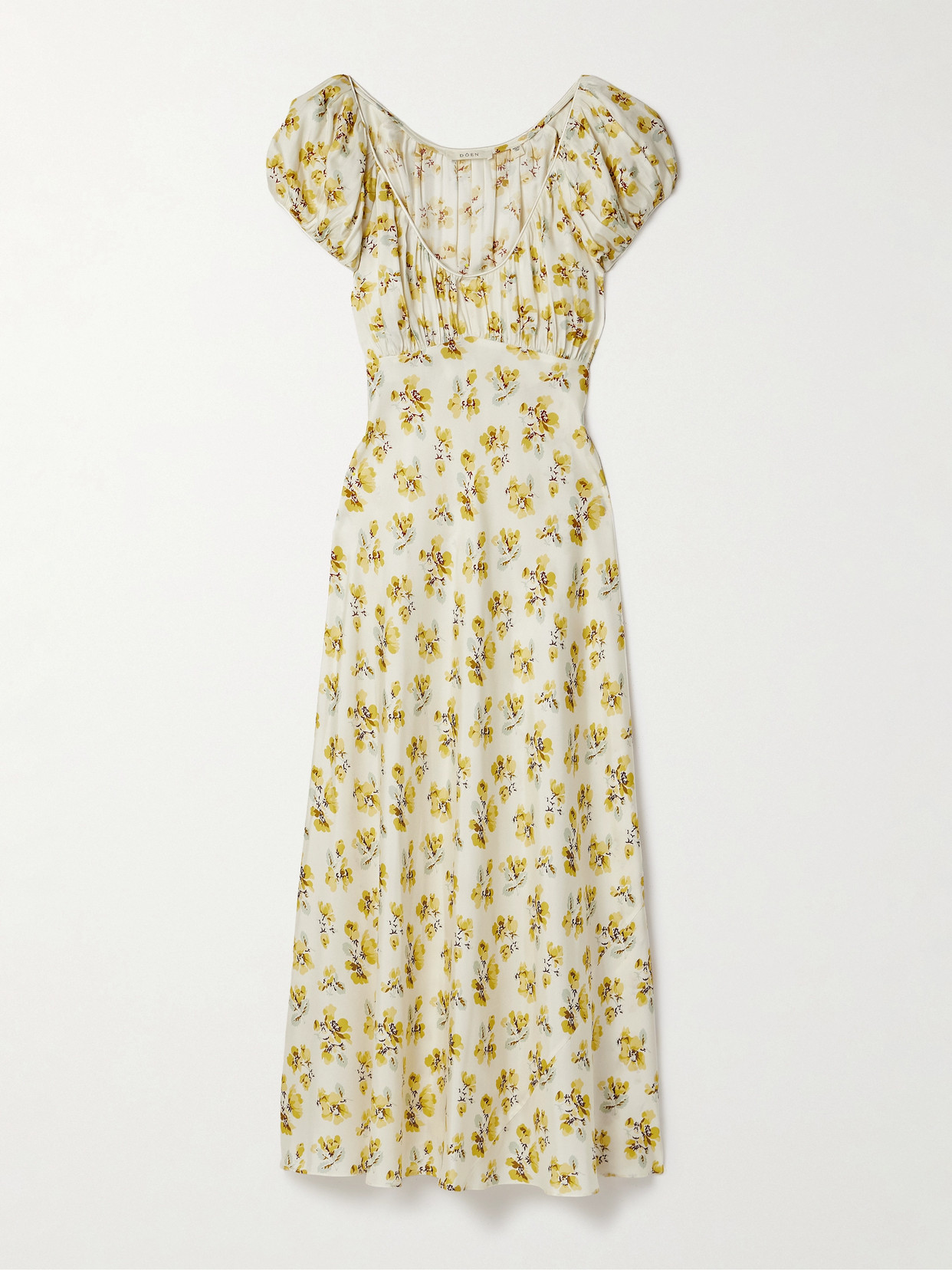 Shop Doen Florencia Floral-print Silk-blend Midi Dress In Yellow