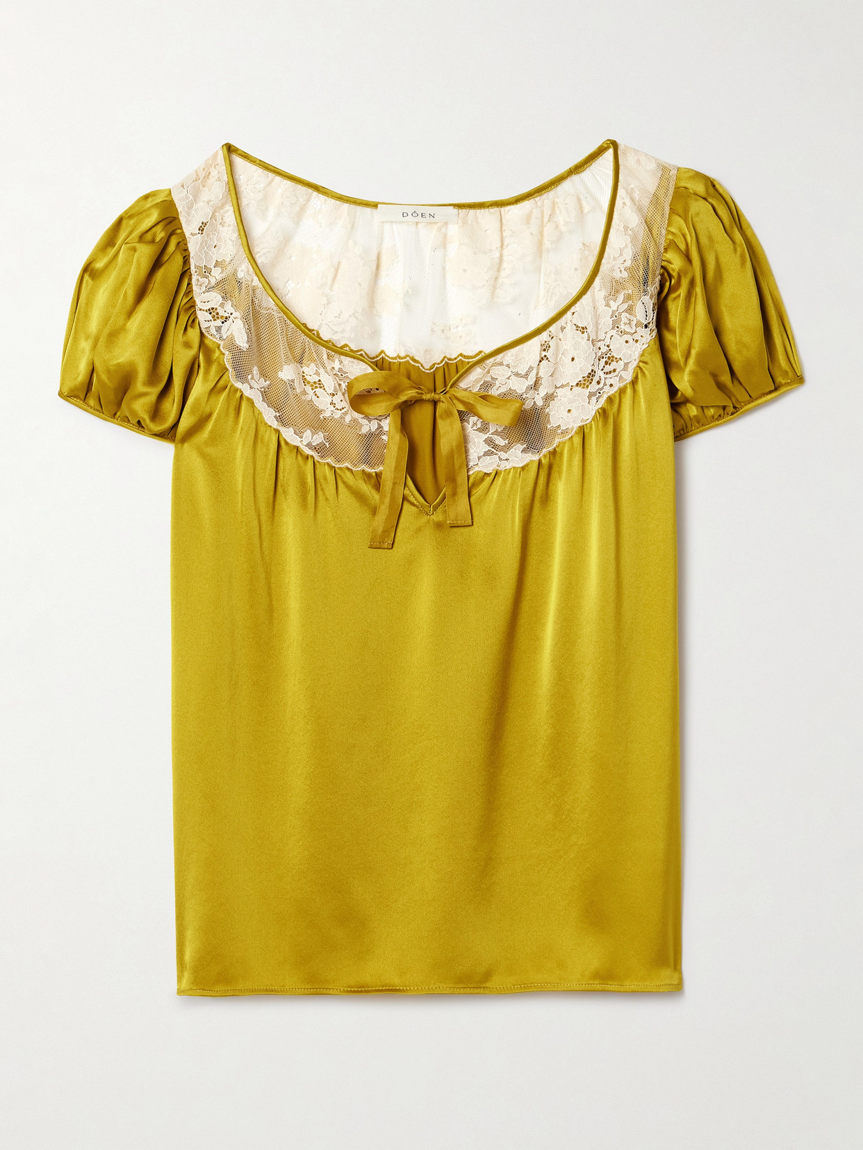 Doen Camri Corded Lace-trimmed Silk-satin Top In Yellow