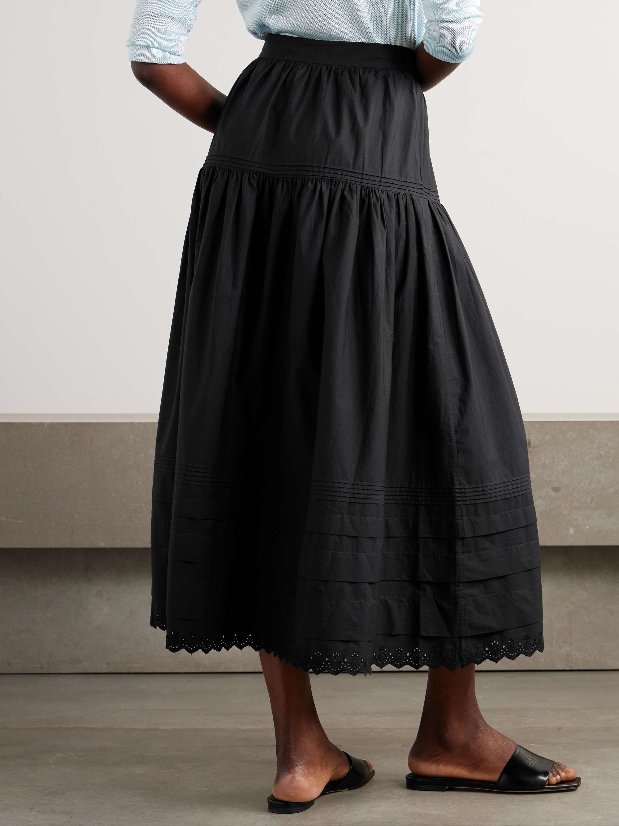 DÔEN Sebastiane broderie anglaise-trimmed organic cotton-poplin midi skirt
