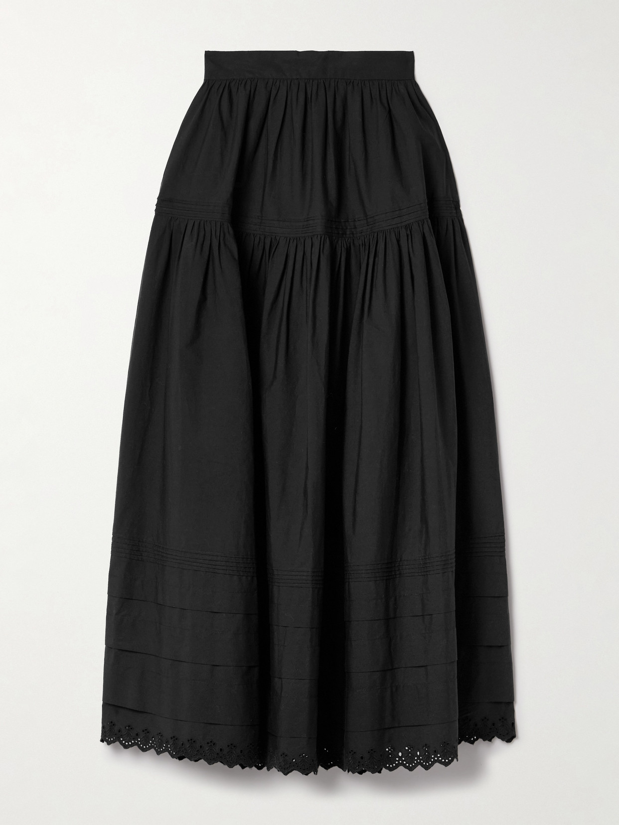 DÔEN - Sebastiane Crochet-trimmed Organic Cotton-poplin Midi Skirt - Black