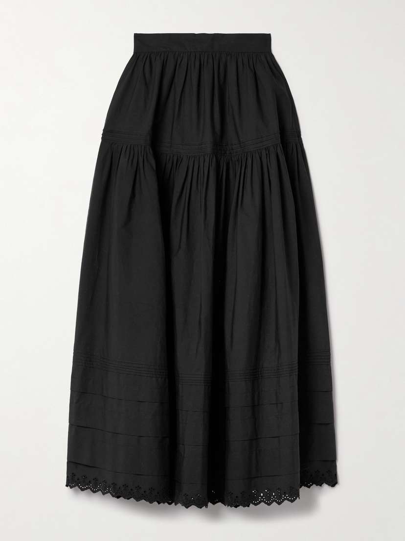 DÔEN Sebastiane Crochet-trimmed Organic Cotton-poplin Midi Skirt