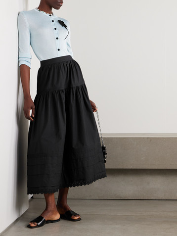 Dôen Sebastiane crochet-trimmed organic cotton-poplin midi skirt
