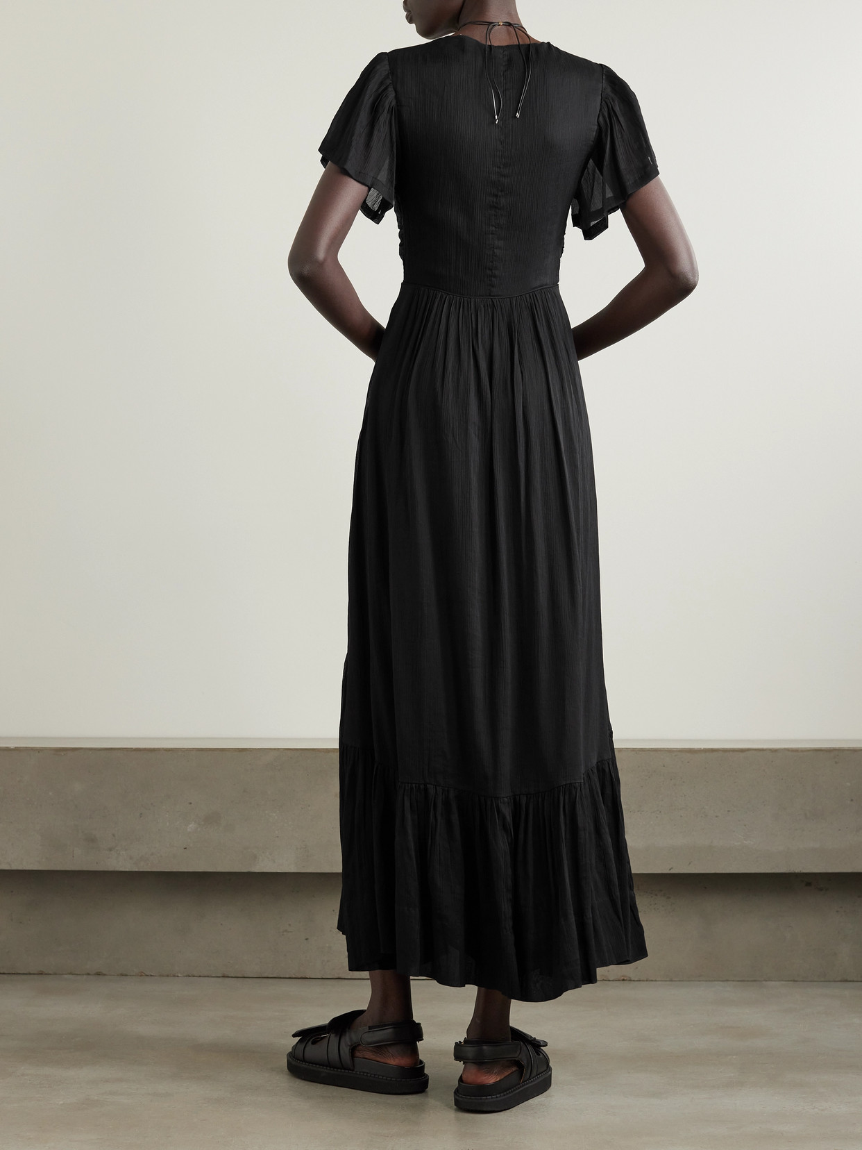 Isabel Marant Agathe Tiered Cotton And Silk-blend Crepon Maxi Dress In Black