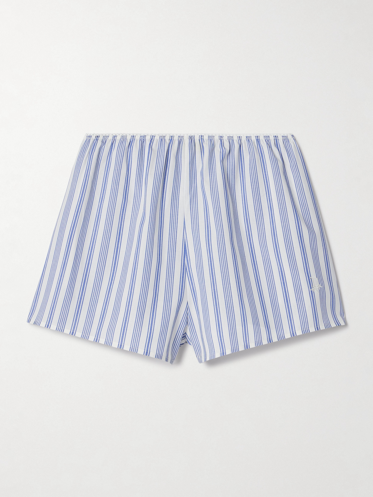 Doen Thelma Embroidered Striped Cotton And Silk-blend Shorts In Blue