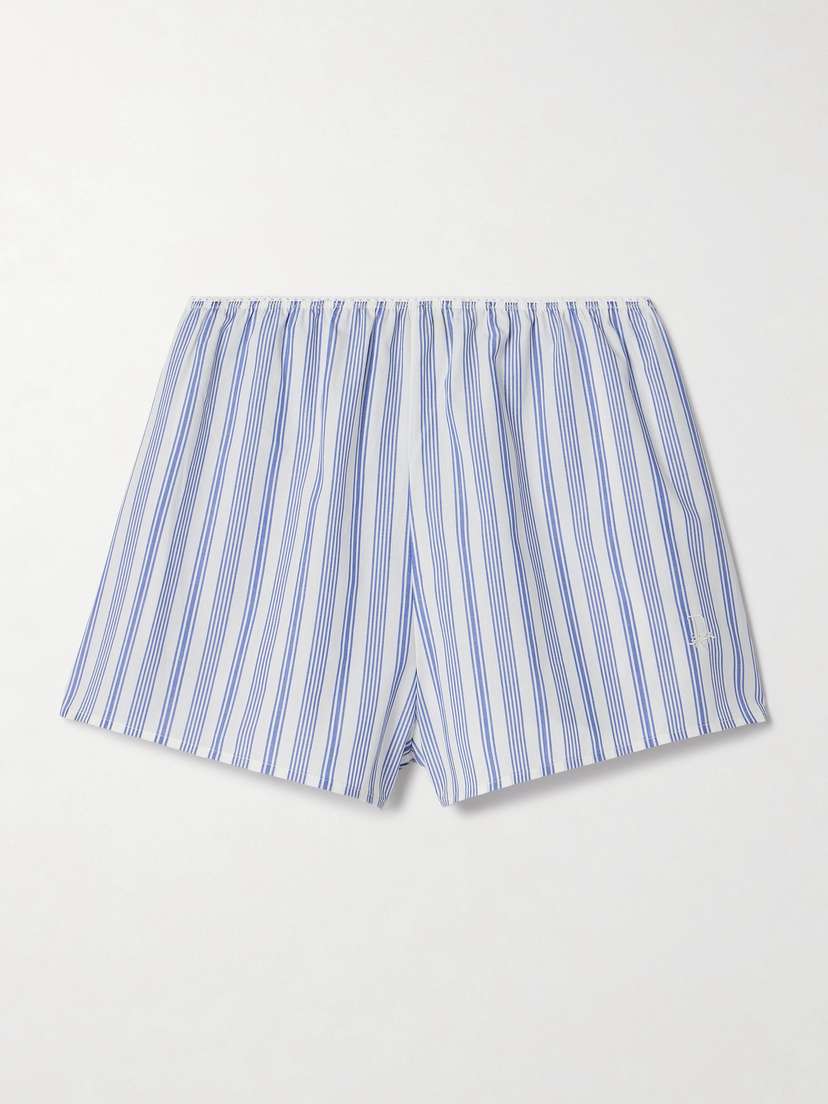 DÔEN Thelma Embroidered Striped Cotton And Silk-blend Shorts - x large