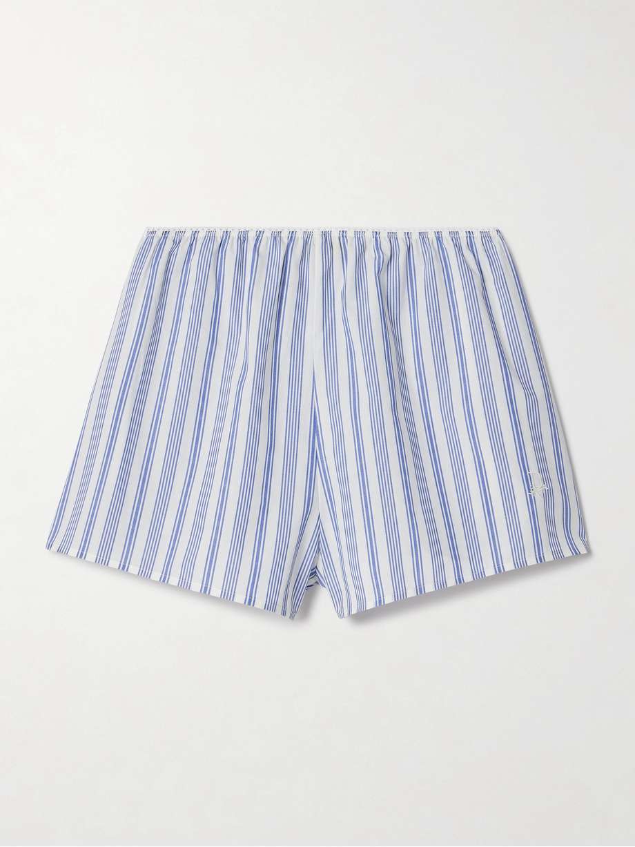 Reminiscent of pajama shorts, DÔEN's 'Thelma' pair looks cool worn outside of the house. They're made from a lightweight cotton and silk-blend in blue and white stripes and have an elasticated waist and logo embroidery at the hem.