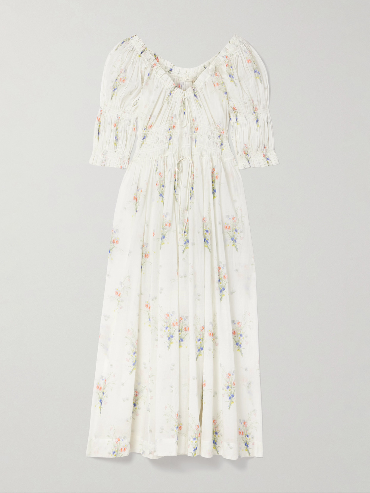 DÔEN - Ischia Floral-print Organic Cotton-voile Midi Dress - White