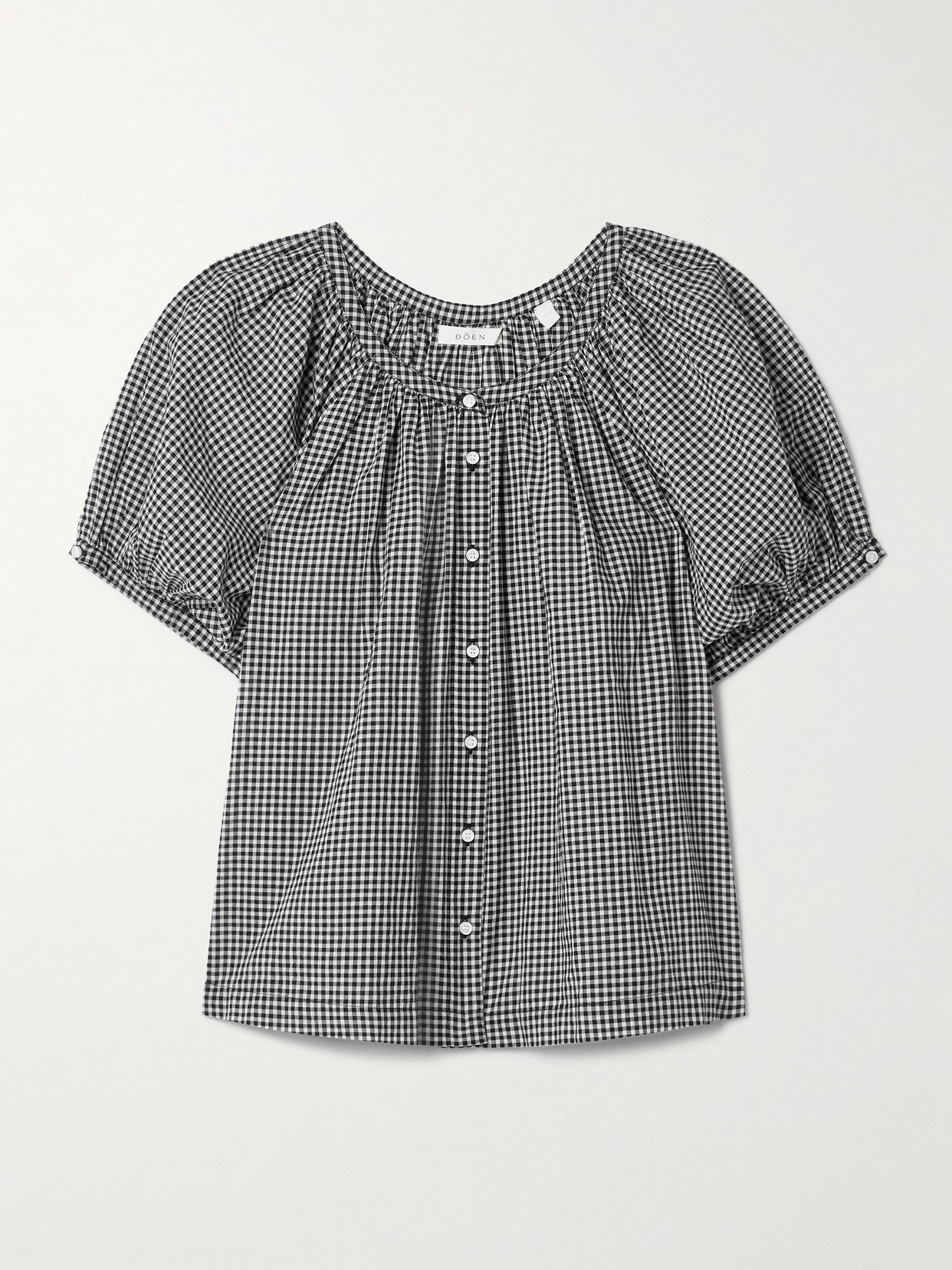 Doen June Gingham Organic Cotton Blouse In Black