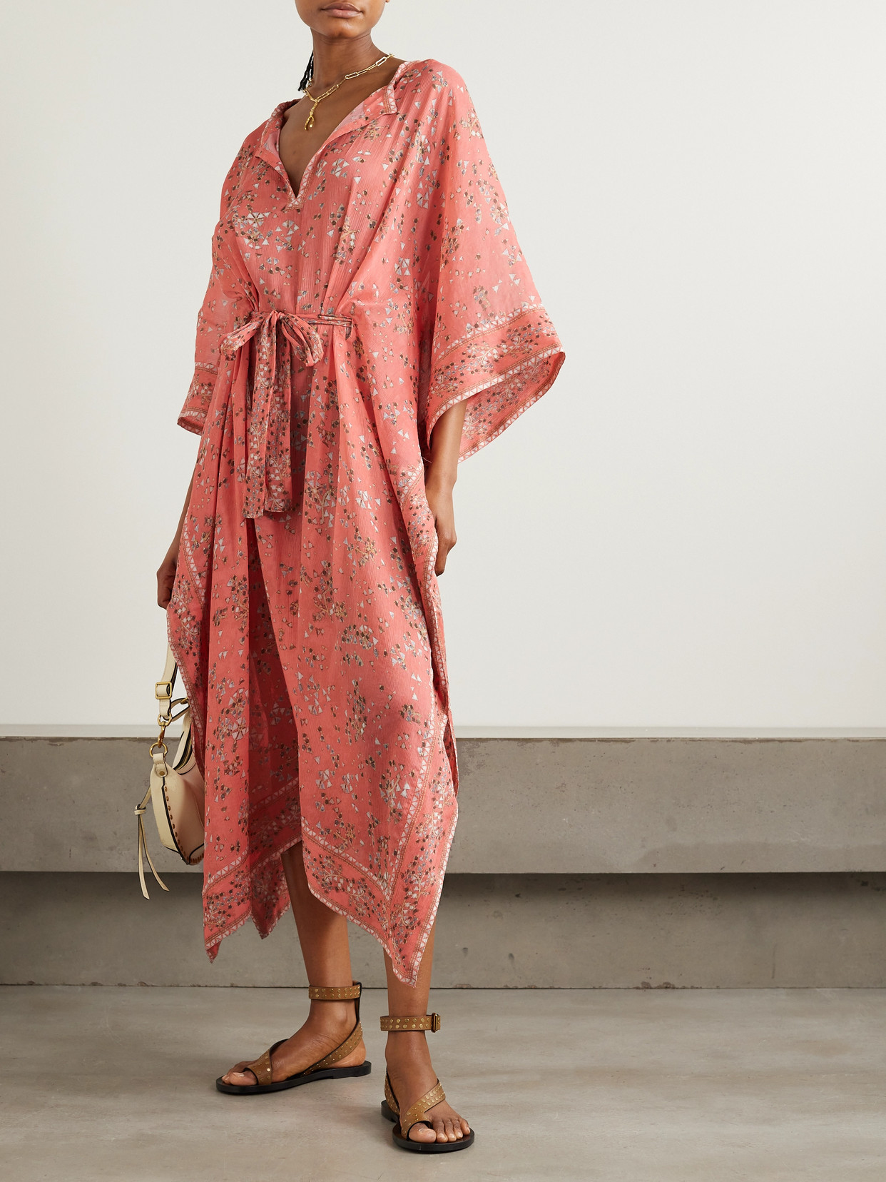 Shop Isabel Marant Amira Printed Cotton And Silk-blend Chiffon Midi Dress In Orange