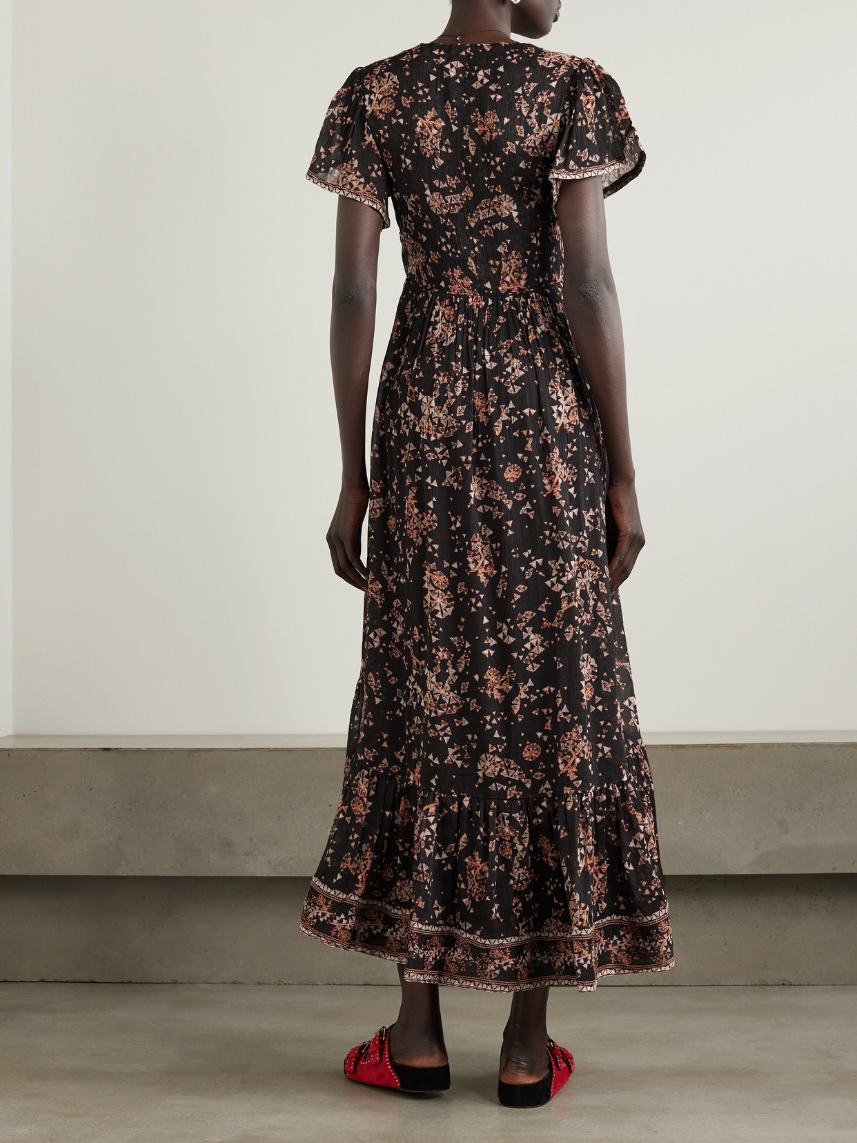 Isabel Marant Agathe Tiered Printed Cotton And Silk-blend Crepon Halterneck Maxi Dress In Black