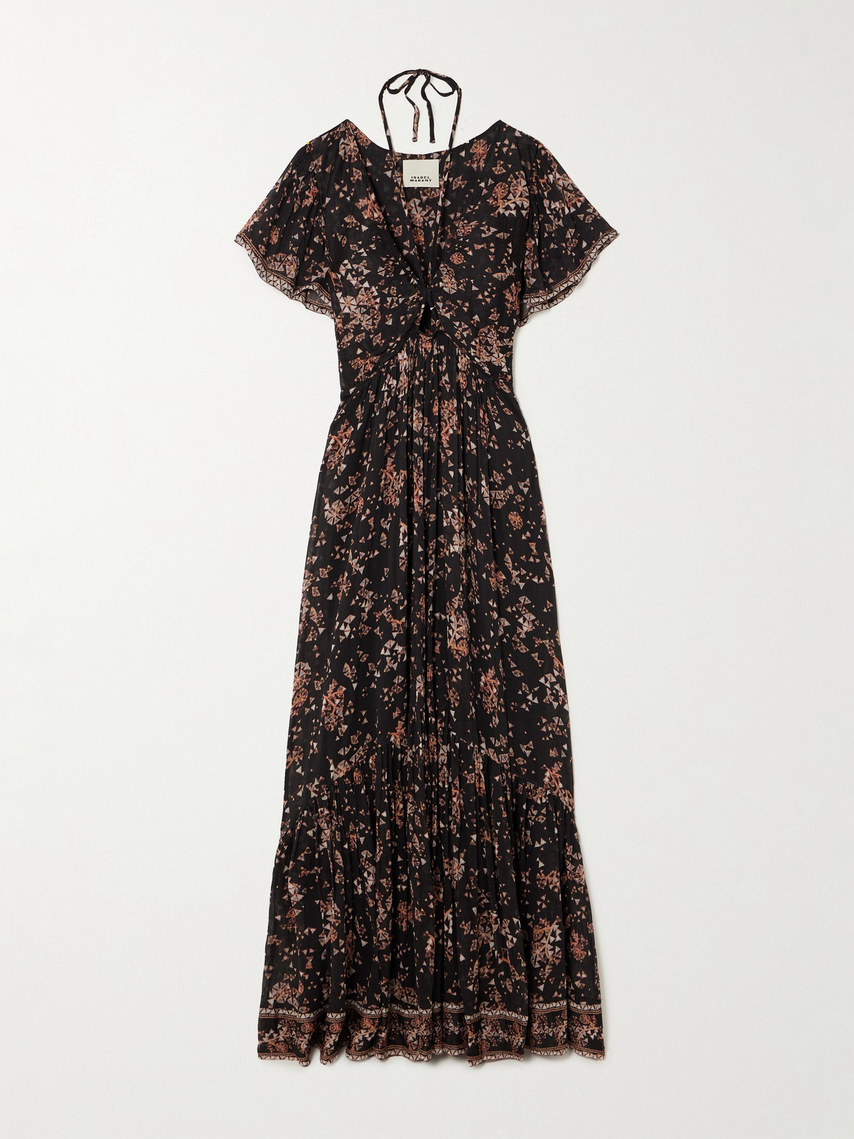 Isabel Marant Agathe Tiered Printed Cotton And Silk-blend Crepon Halterneck Maxi Dress In Black