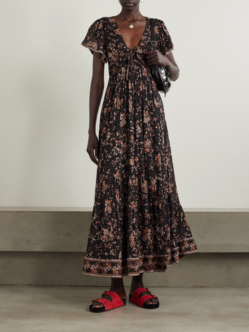 Isabel Marant Agathe tiered printed cotton and silk-blend crepon halterneck maxi dress
